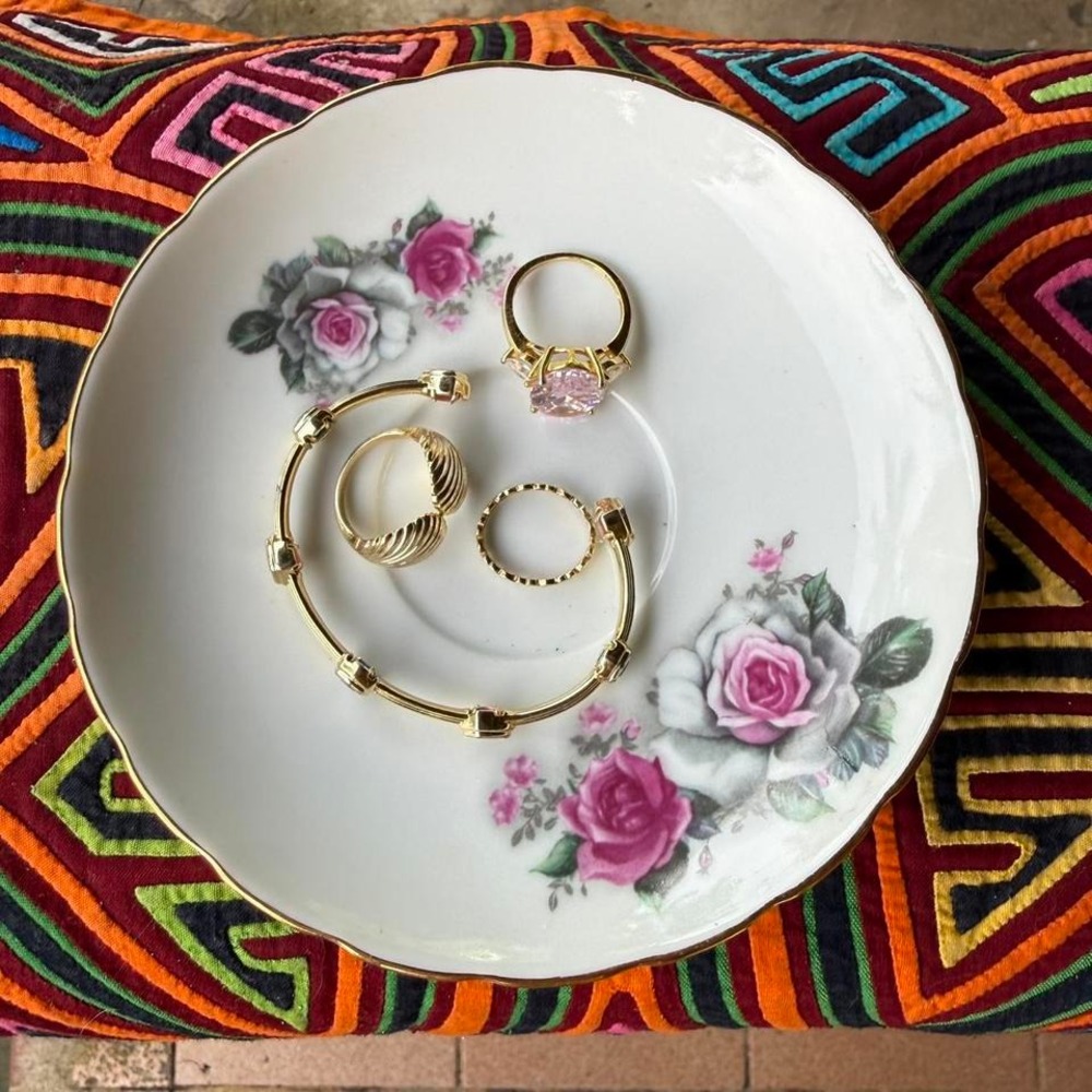 Vintage Floral Porcelain Plate with Gold Rim Jewelry Holder /‎ Home Decor